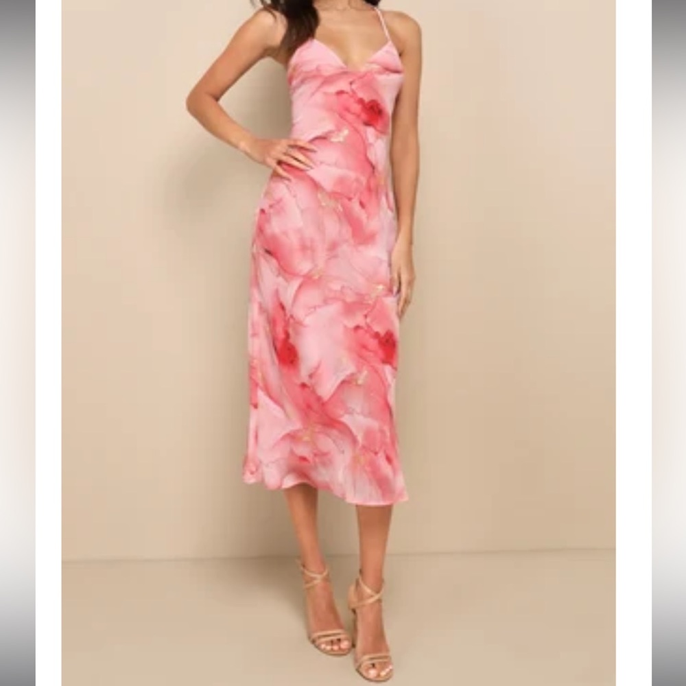 Lulu’s Pink Abstract Midi Dress